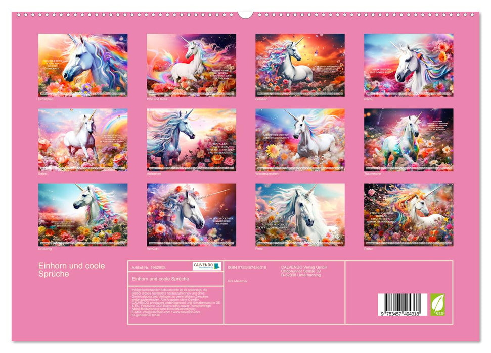 Einhorn und coole Sprüche (CALVENDO Premium Wandkalender 2026)