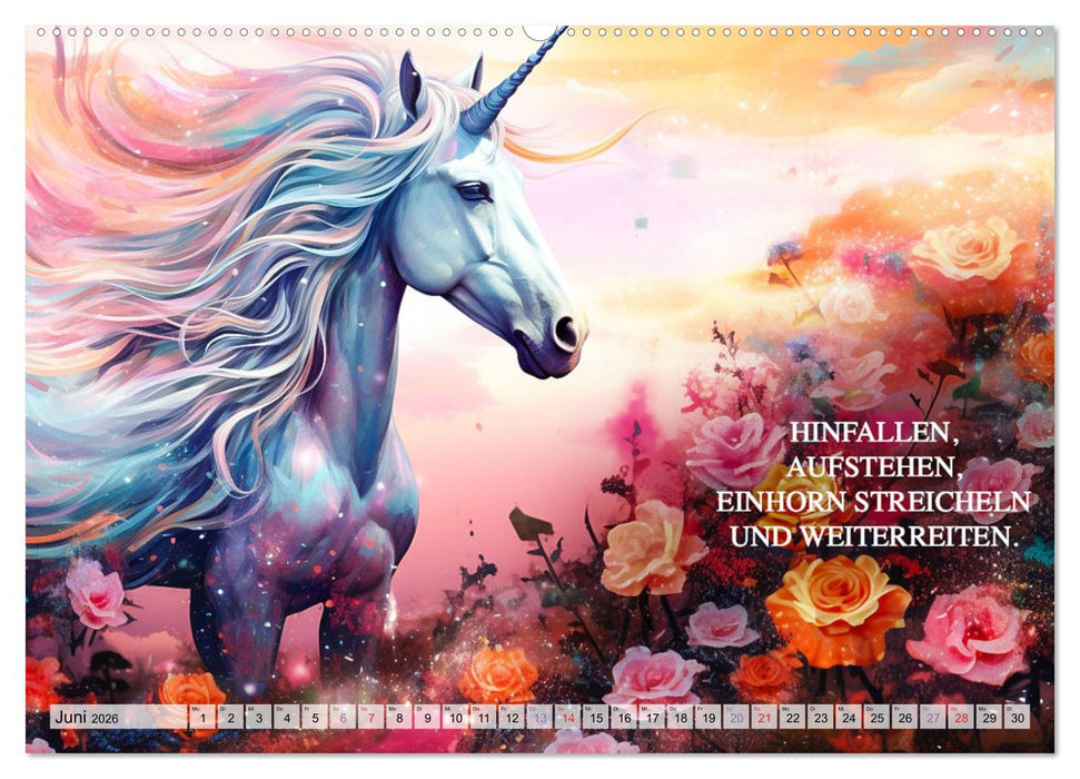 Einhorn und coole Sprüche (CALVENDO Premium Wandkalender 2026)