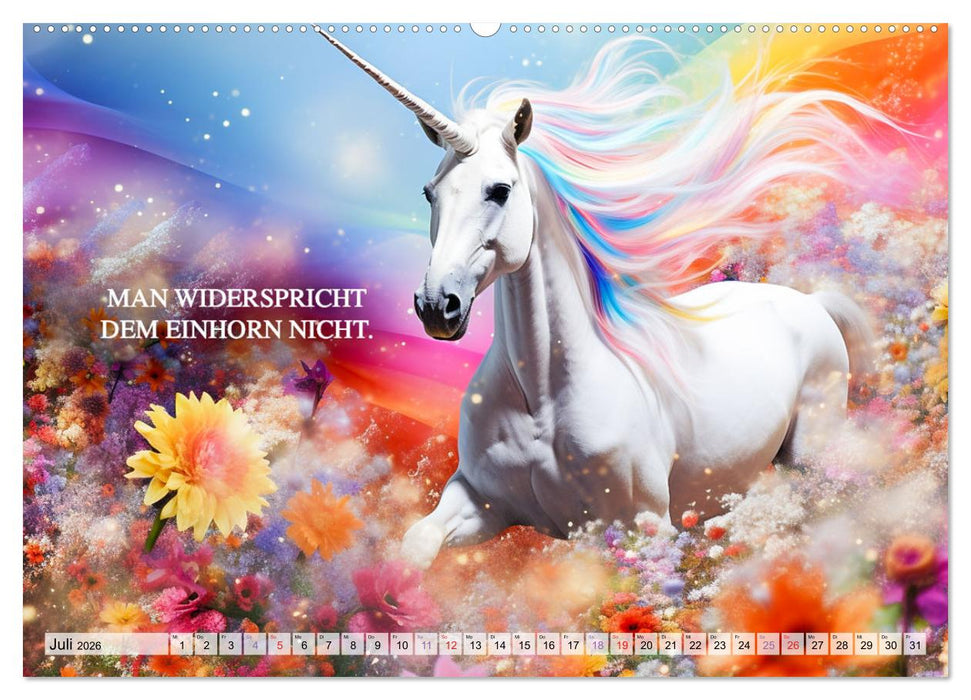 Einhorn und coole Sprüche (CALVENDO Premium Wandkalender 2026)