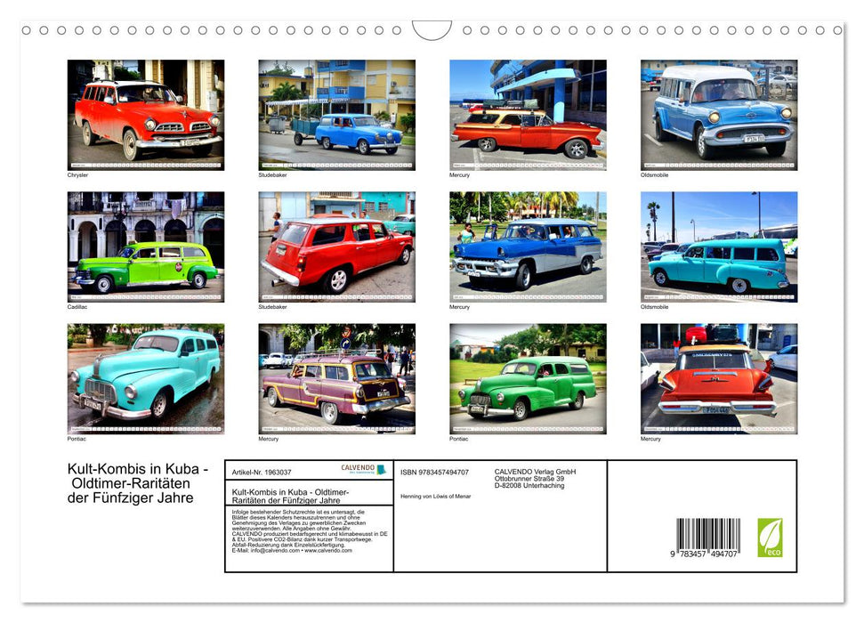 Kult-Kombis in Kuba - Oldtimer-Raritäten der Fünfziger Jahre (CALVENDO Wandkalender 2026)