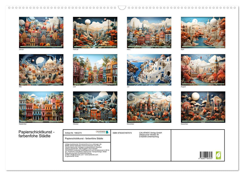 Papierschicktkunst - farbenfohe Städte (CALVENDO Wandkalender 2026)