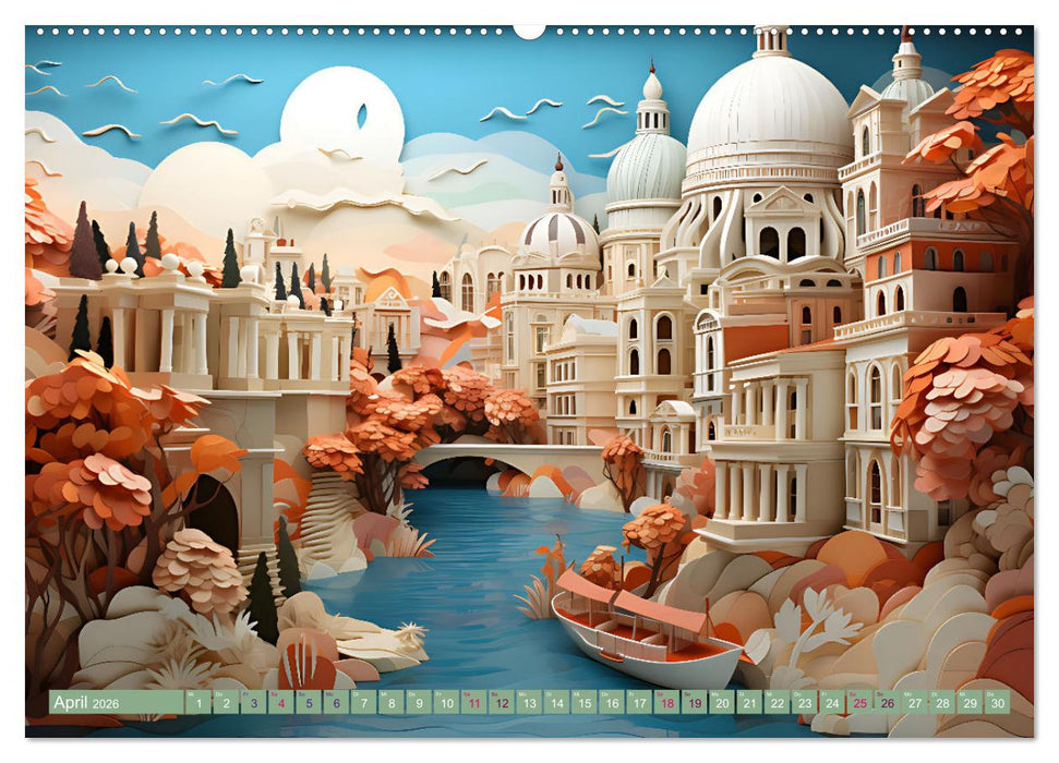 Papierschicktkunst - farbenfohe Städte (CALVENDO Wandkalender 2026)