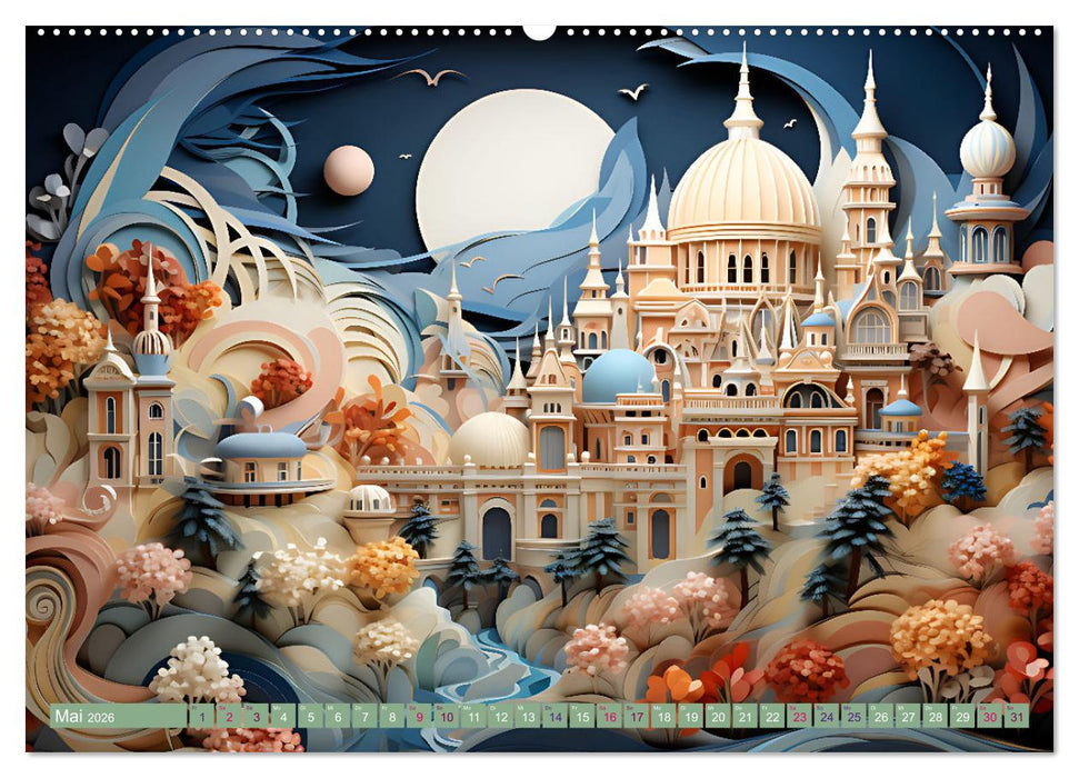 Papierschicktkunst - farbenfohe Städte (CALVENDO Wandkalender 2026)