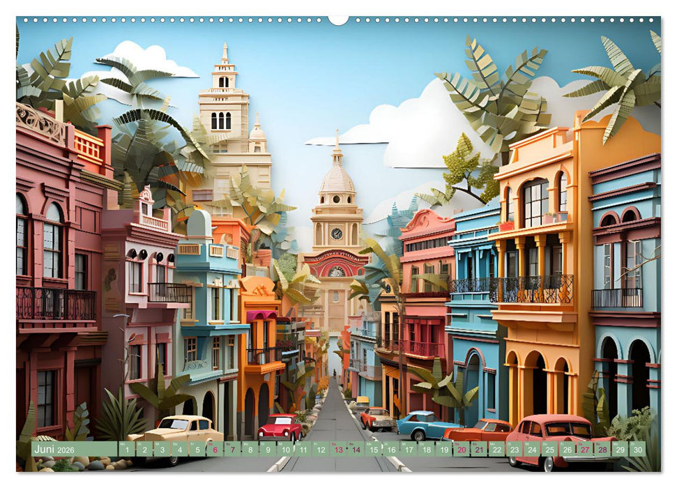 Papierschicktkunst - farbenfohe Städte (CALVENDO Wandkalender 2026)