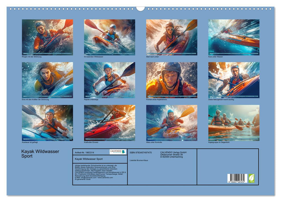 Kayak Wildwasser Sport (CALVENDO Wandkalender 2026)