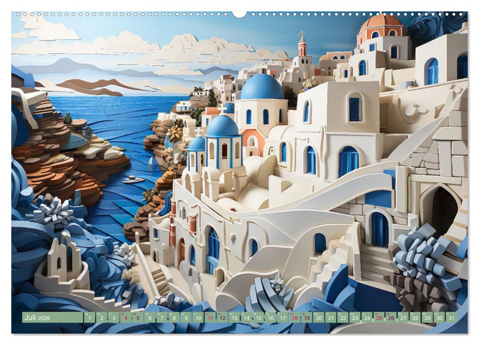 Papierschicktkunst - farbenfohe Städte (CALVENDO Premium Wandkalender 2026)