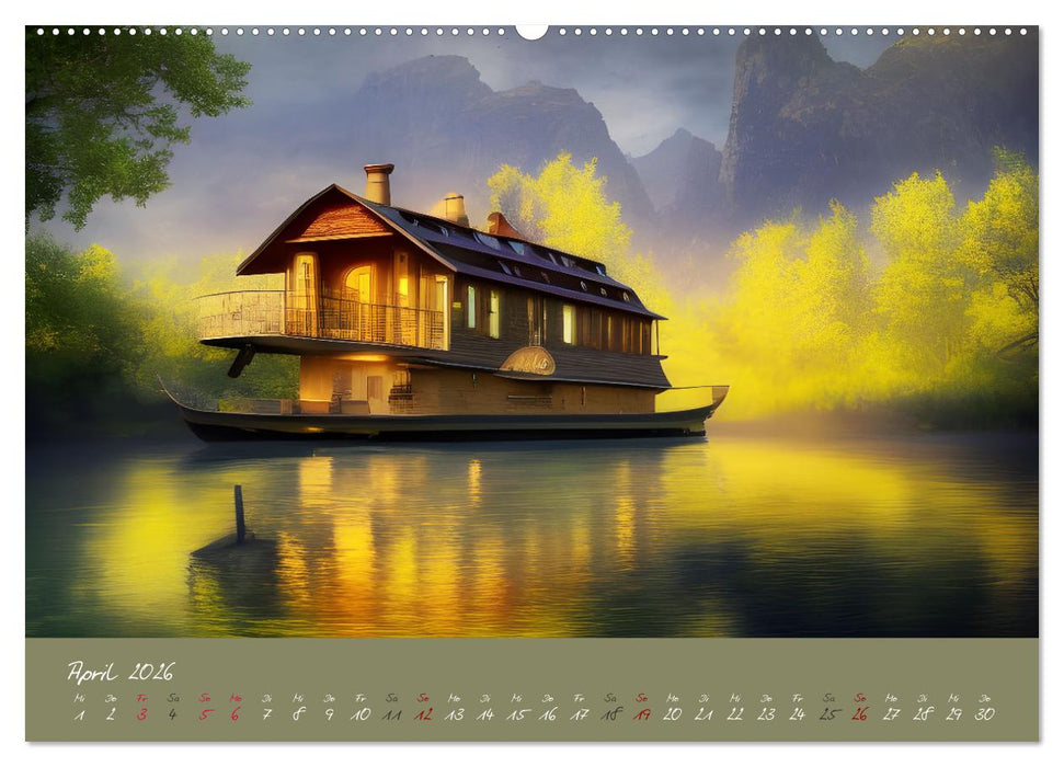 Romantische Fantasy Hausboote Magische Stimmungen in der Dämmerung (CALVENDO Wandkalender 2026)