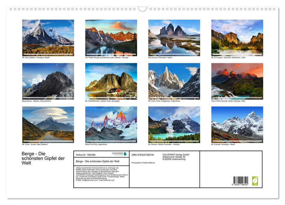 Berge - Die schönsten Gipfel der Welt (CALVENDO Wandkalender 2026)