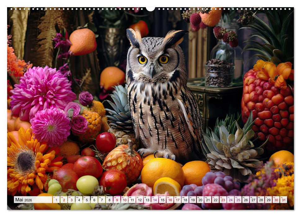 Stillleben mit Eule (CALVENDO Premium Wandkalender 2026)