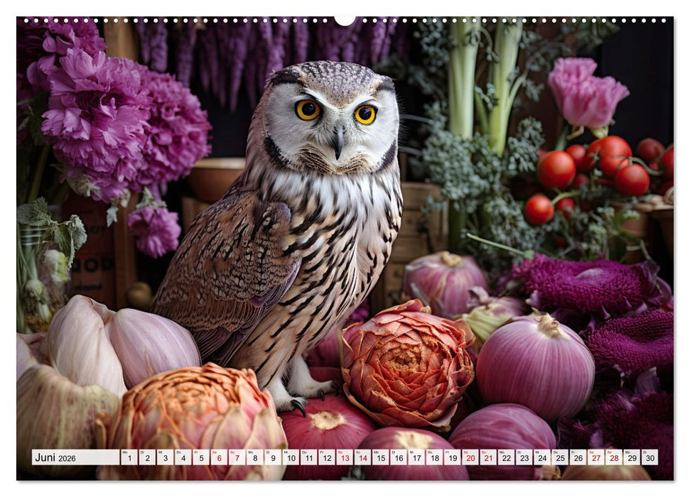 Stillleben mit Eule (CALVENDO Premium Wandkalender 2026)