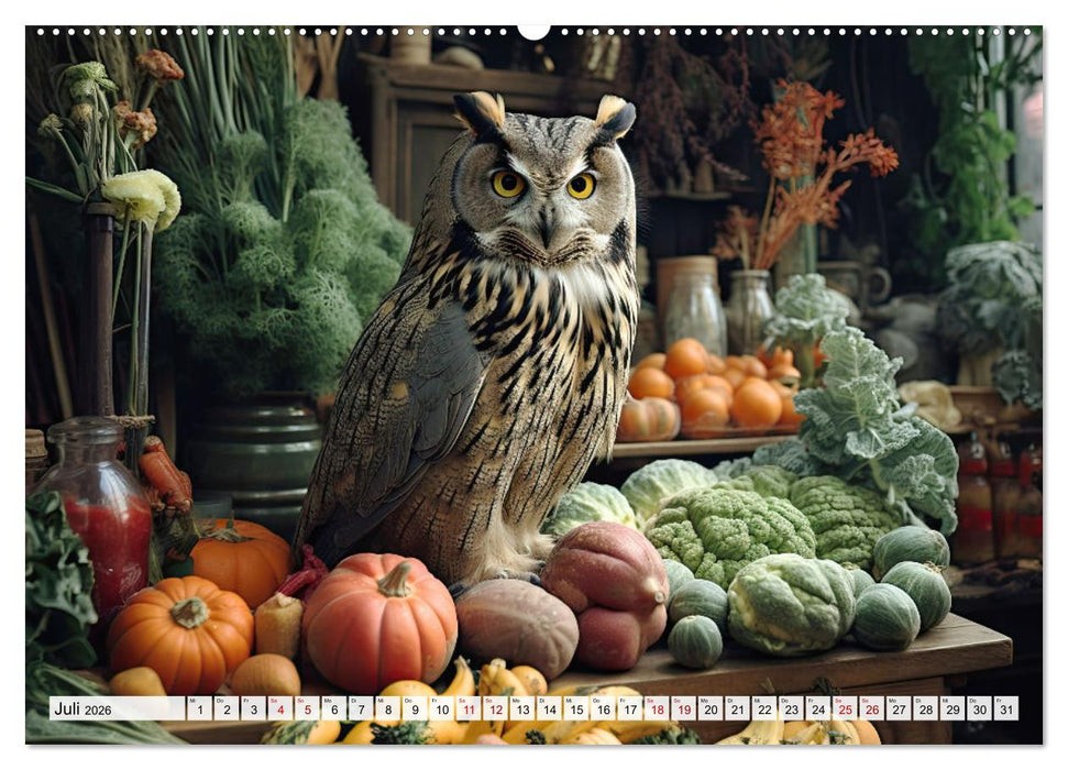 Stillleben mit Eule (CALVENDO Premium Wandkalender 2026)