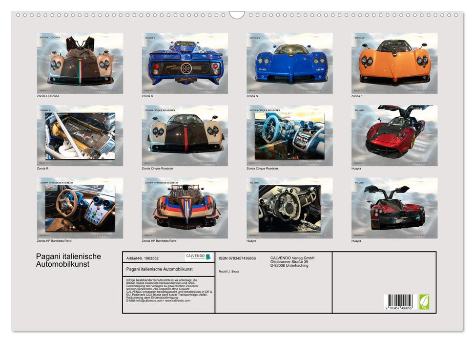 Pagani italienische Automobilkunst (CALVENDO Wandkalender 2026)