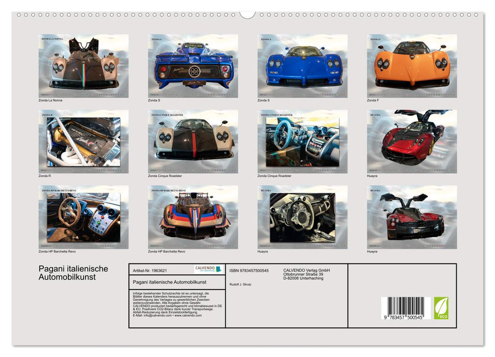 Pagani italienische Automobilkunst (CALVENDO Premium Wandkalender 2026)