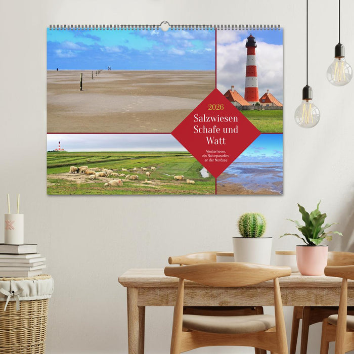 Salzwiesen, Schafe und Watt - Westerhever, ein Naturparadies an der Nordsee (CALVENDO Wandkalender 2026)