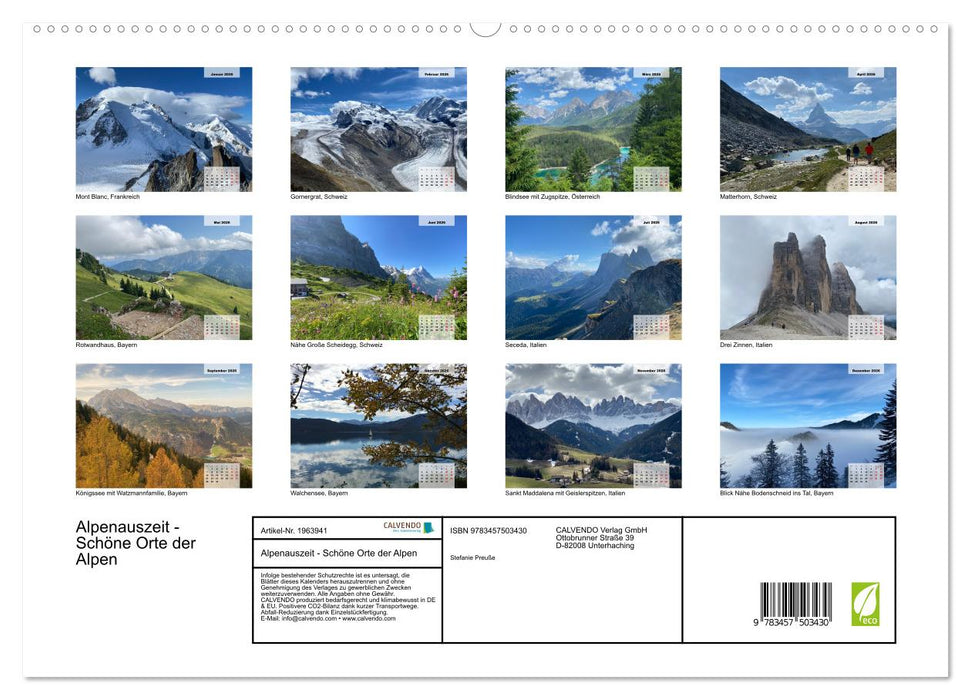 Alpenauszeit - Schöne Orte der Alpen (CALVENDO Premium Wandkalender 2026)