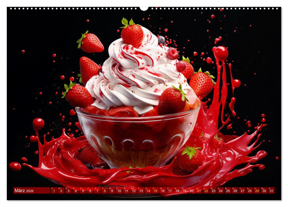 Erdbeerzauber - Erdbeer-Schlemmereien mit Eis und Kuchen en masse! (CALVENDO Wandkalender 2026)