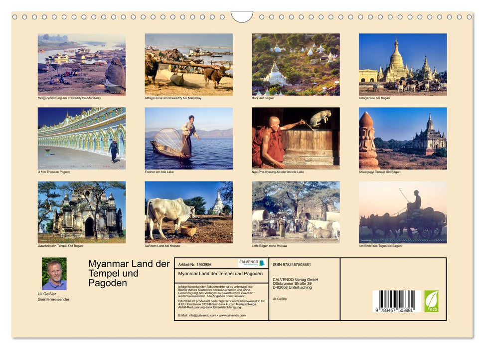 Myanmar Land der Tempel und Pagoden (CALVENDO Wandkalender 2026)
