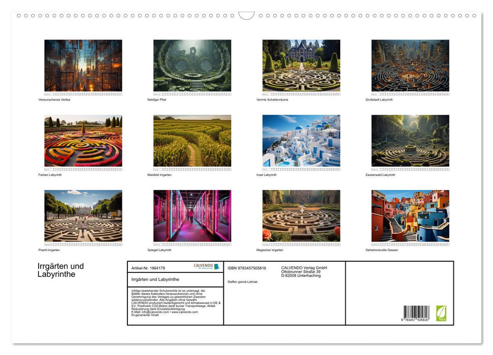 Irrgärten und Labyrinthe (CALVENDO Wandkalender 2026)