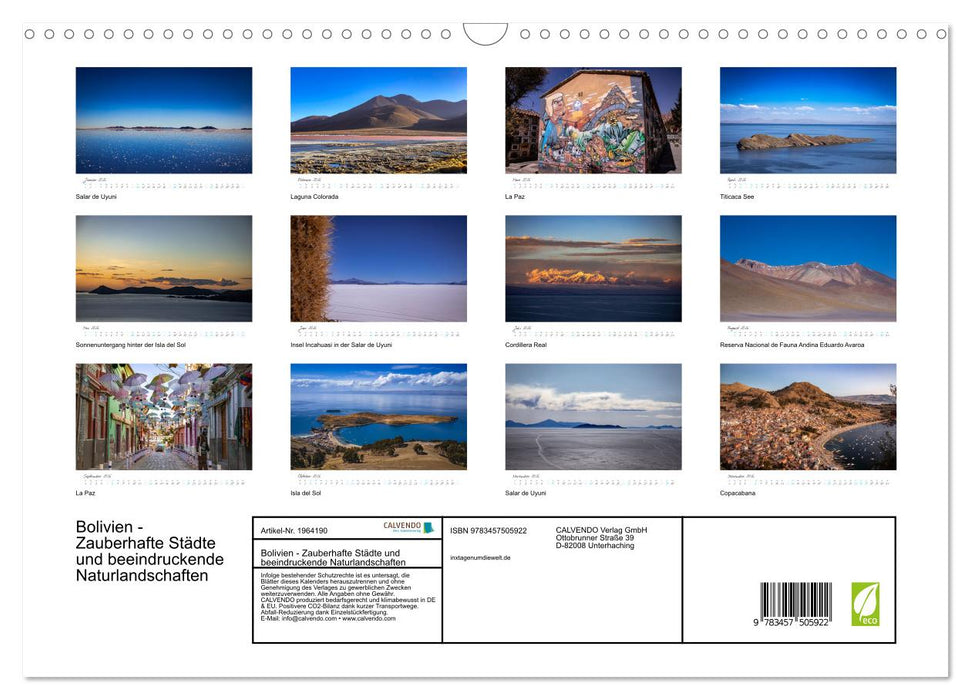 Bolivien - Zauberhafte Städte und beeindruckende Naturlandschaften (CALVENDO Wandkalender 2026)