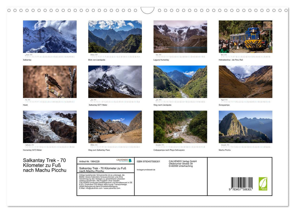 Salkantay Trek - 70 Kilometer zu Fuß nach Machu Picchu (CALVENDO Wandkalender 2026)
