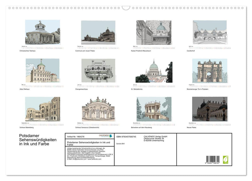 Potsdamer Sehenswürdigkeiten in Ink und Farbe (CALVENDO Wandkalender 2026)