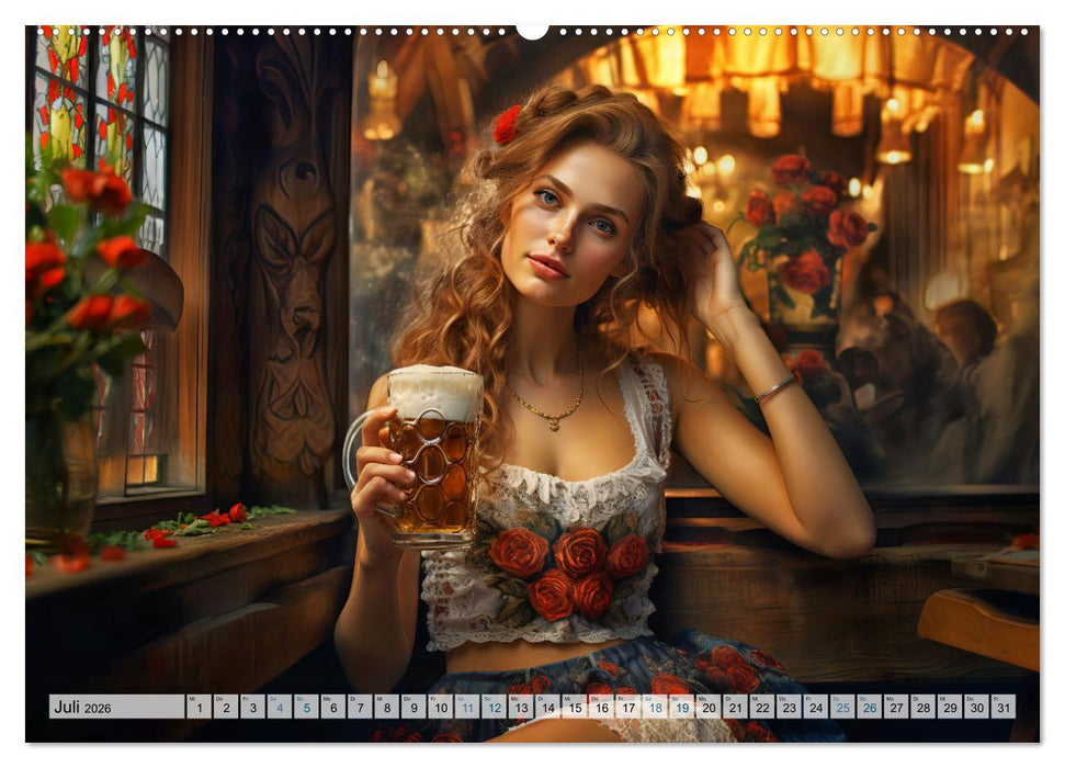 Bierzeltköniginnen - Biergenuss im Dirndl (CALVENDO Premium Wandkalender 2026)