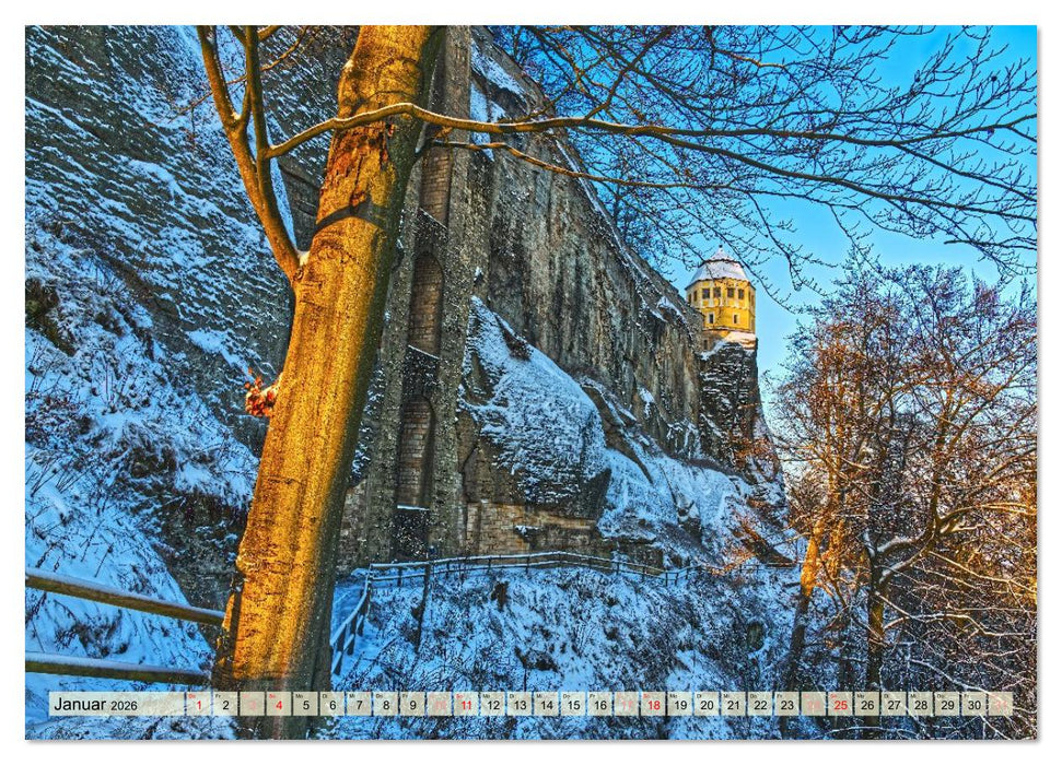 Die Festung Königstein im Licht der vier Jahreszeiten (CALVENDO Premium Wandkalender 2026)