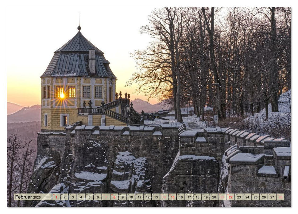 Die Festung Königstein im Licht der vier Jahreszeiten (CALVENDO Premium Wandkalender 2026)