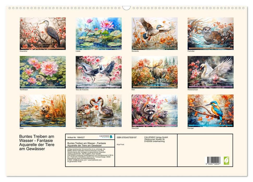 Buntes Treiben am Wasser - Fantasie Aquarelle der Tiere am Gewässer (CALVENDO Wandkalender 2026)