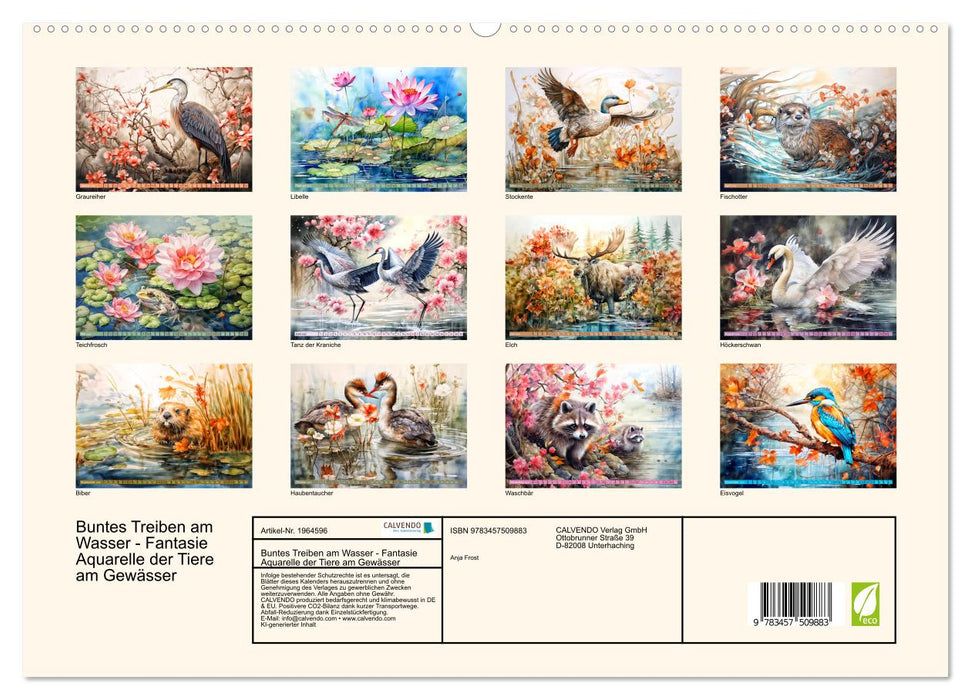 Buntes Treiben am Wasser - Fantasie Aquarelle der Tiere am Gewässer (CALVENDO Premium Wandkalender 2026)