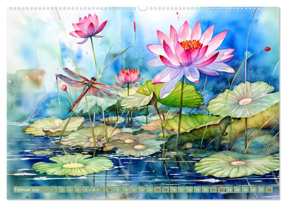 Buntes Treiben am Wasser - Fantasie Aquarelle der Tiere am Gewässer (CALVENDO Premium Wandkalender 2026)