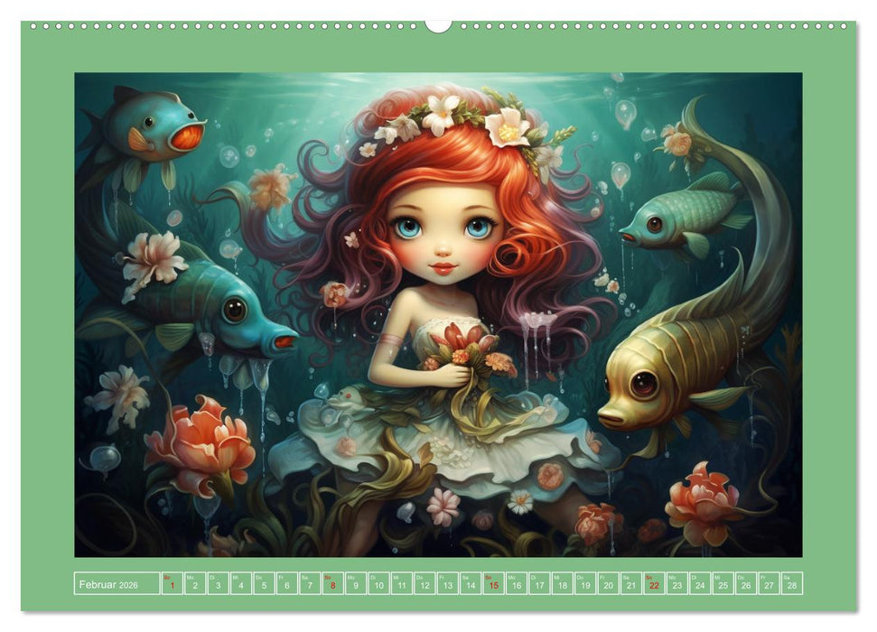Zauberhafte Meerjungfrauen. Liebliche Illustrationen (CALVENDO Premium Wandkalender 2026)