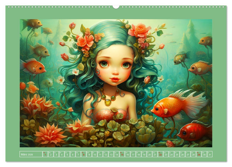 Zauberhafte Meerjungfrauen. Liebliche Illustrationen (CALVENDO Premium Wandkalender 2026)