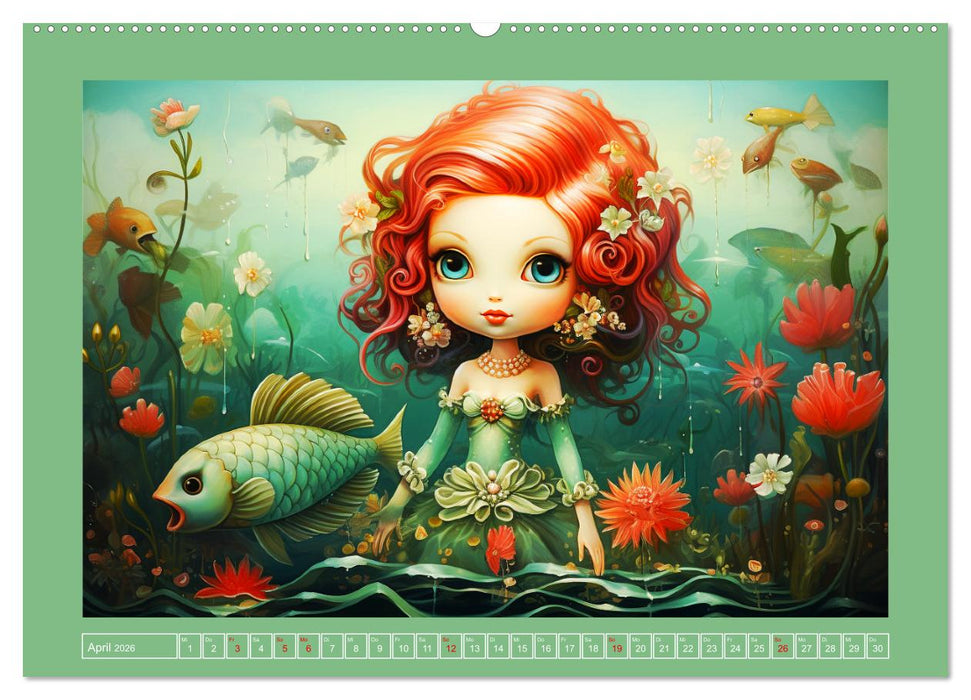 Zauberhafte Meerjungfrauen. Liebliche Illustrationen (CALVENDO Premium Wandkalender 2026)