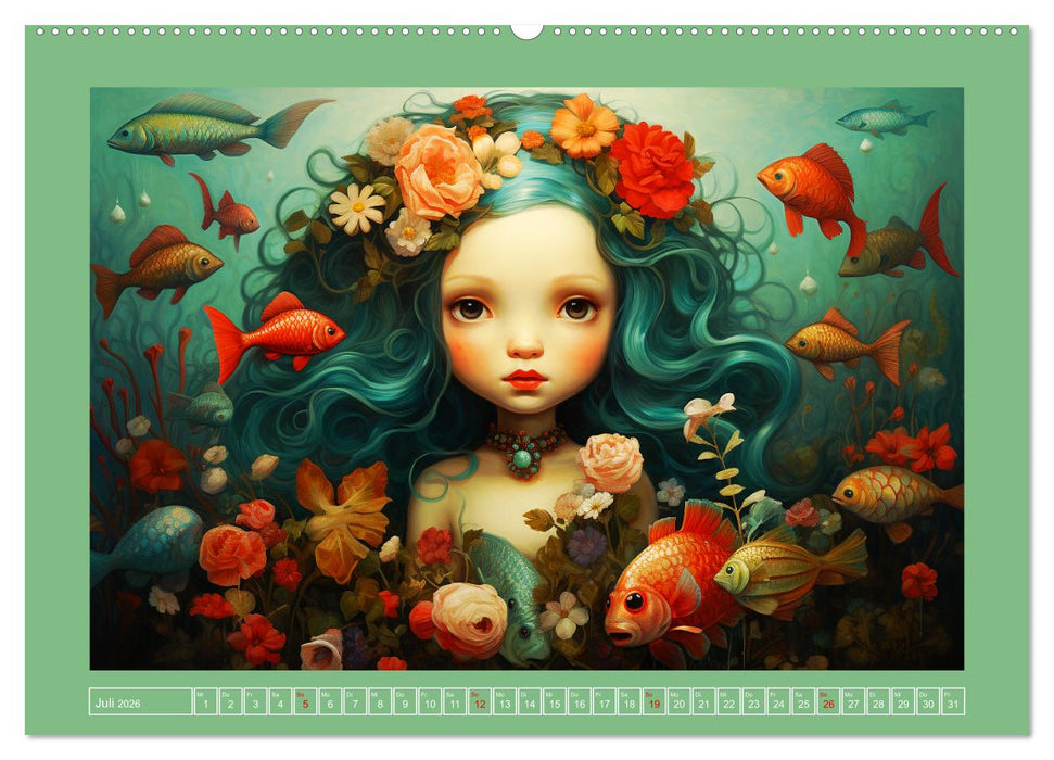 Zauberhafte Meerjungfrauen. Liebliche Illustrationen (CALVENDO Premium Wandkalender 2026)