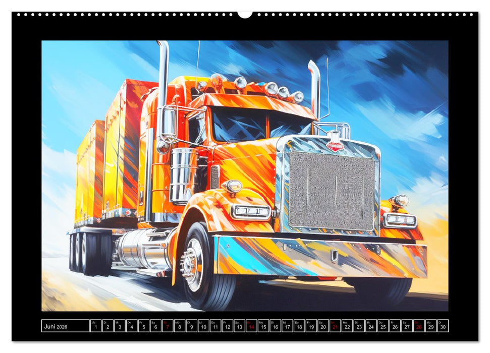 Langhauber Paintings. Trucks in lebendigen Farben (CALVENDO Premium Wandkalender 2026)