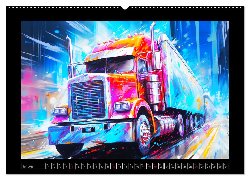 Langhauber Paintings. Trucks in lebendigen Farben (CALVENDO Premium Wandkalender 2026)