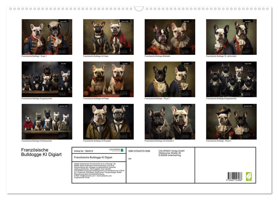 Französische Bulldogge KI Digiart (CALVENDO Wandkalender 2026)