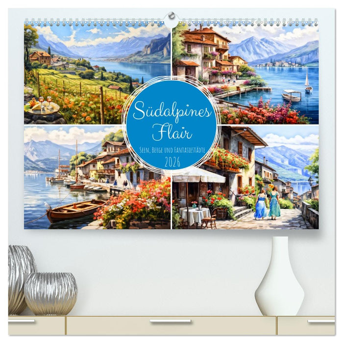 Südalpines Flair - Seen, Berge und Fantasiestädte (CALVENDO Premium Wandkalender 2026)