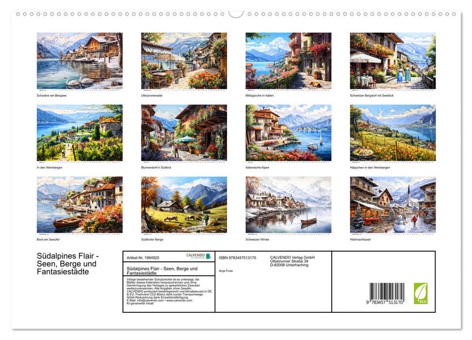 Südalpines Flair - Seen, Berge und Fantasiestädte (CALVENDO Premium Wandkalender 2026)