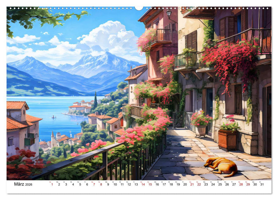 Südalpines Flair - Seen, Berge und Fantasiestädte (CALVENDO Premium Wandkalender 2026)