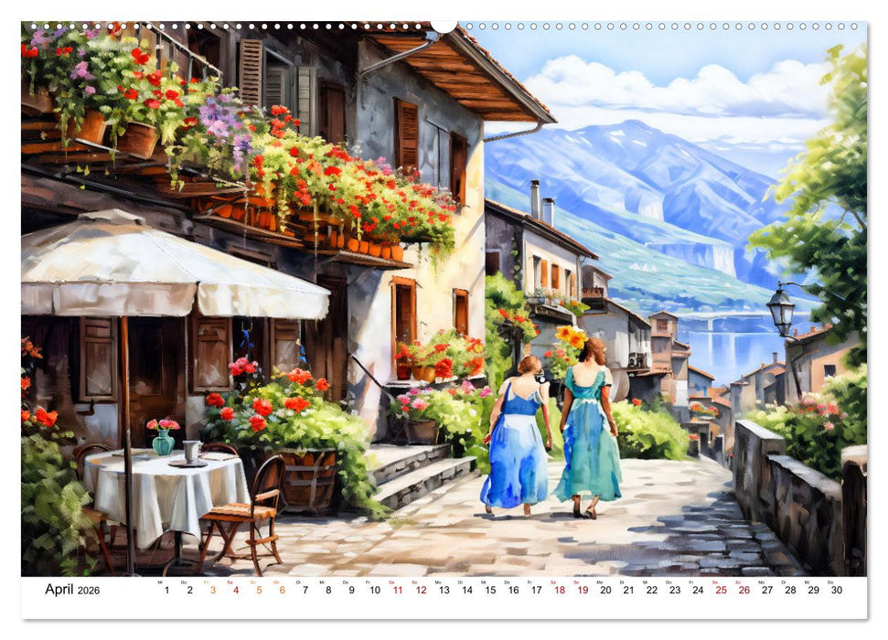 Südalpines Flair - Seen, Berge und Fantasiestädte (CALVENDO Premium Wandkalender 2026)