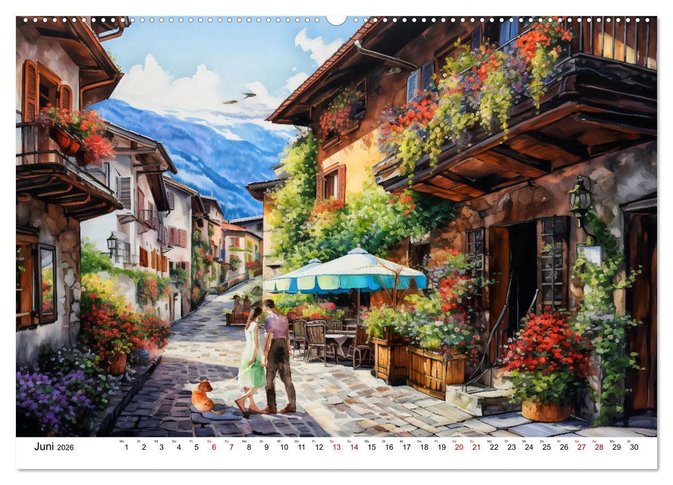 Südalpines Flair - Seen, Berge und Fantasiestädte (CALVENDO Premium Wandkalender 2026)