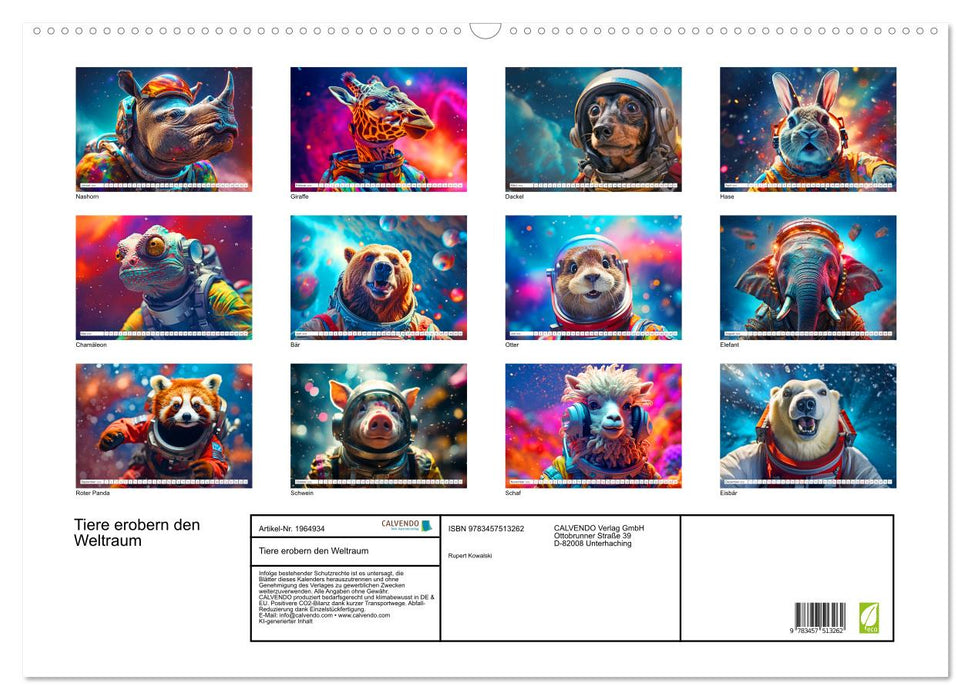 Tiere erobern den Weltraum (CALVENDO Wandkalender 2026)