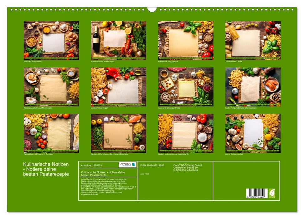 Kulinarische Notizen - Notiere deine besten Pastarezepte (CALVENDO Wandkalender 2026)