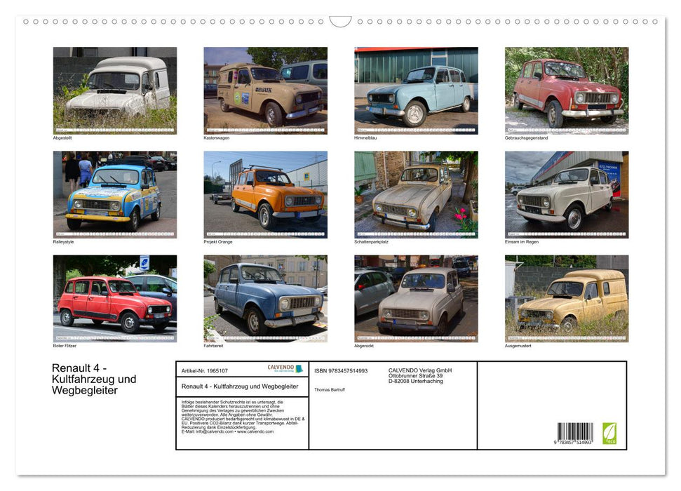 Renault 4 - Kultfahrzeug und Wegbegleiter (CALVENDO Wandkalender 2026)