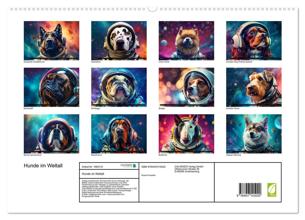 Hunde im Weltall (CALVENDO Premium Wandkalender 2026)
