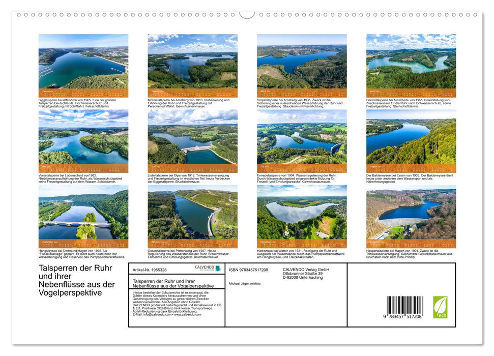 Talsperren der Ruhr und ihrer Nebenflüsse aus der Vogelperspektive (CALVENDO Premium Wandkalender 2026)
