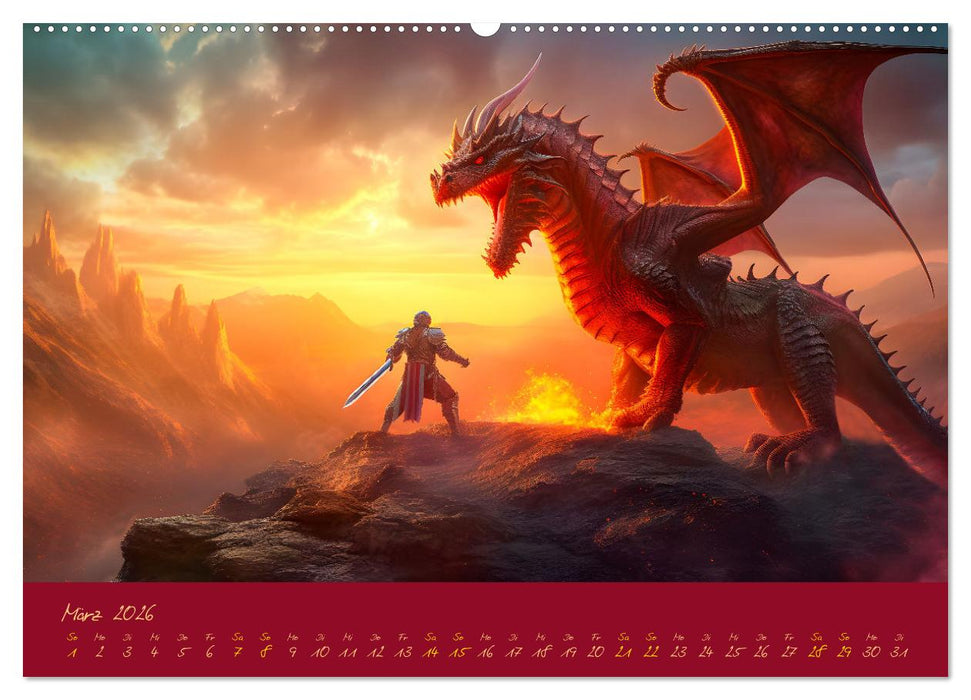 Drachentänzer - Bildgeschichten aus dem Mittelalter (CALVENDO Wandkalender 2026)