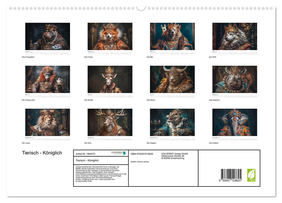 Tierisch - Königlich (CALVENDO Premium Wandkalender 2026)
